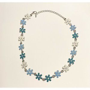 Silver Tone Multicolor Flower Rhinestone Choker Necklace